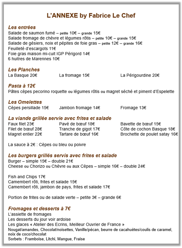 Menu de l'Annexe